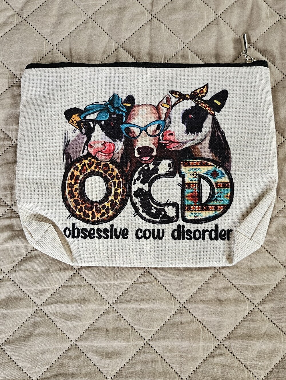 Cow themed makeup bag, pencil bag,  Travel bag. New, cowgirl, western